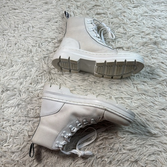 Doc Martens Combs White Fabric Combat Boots - Picture 3 of 10